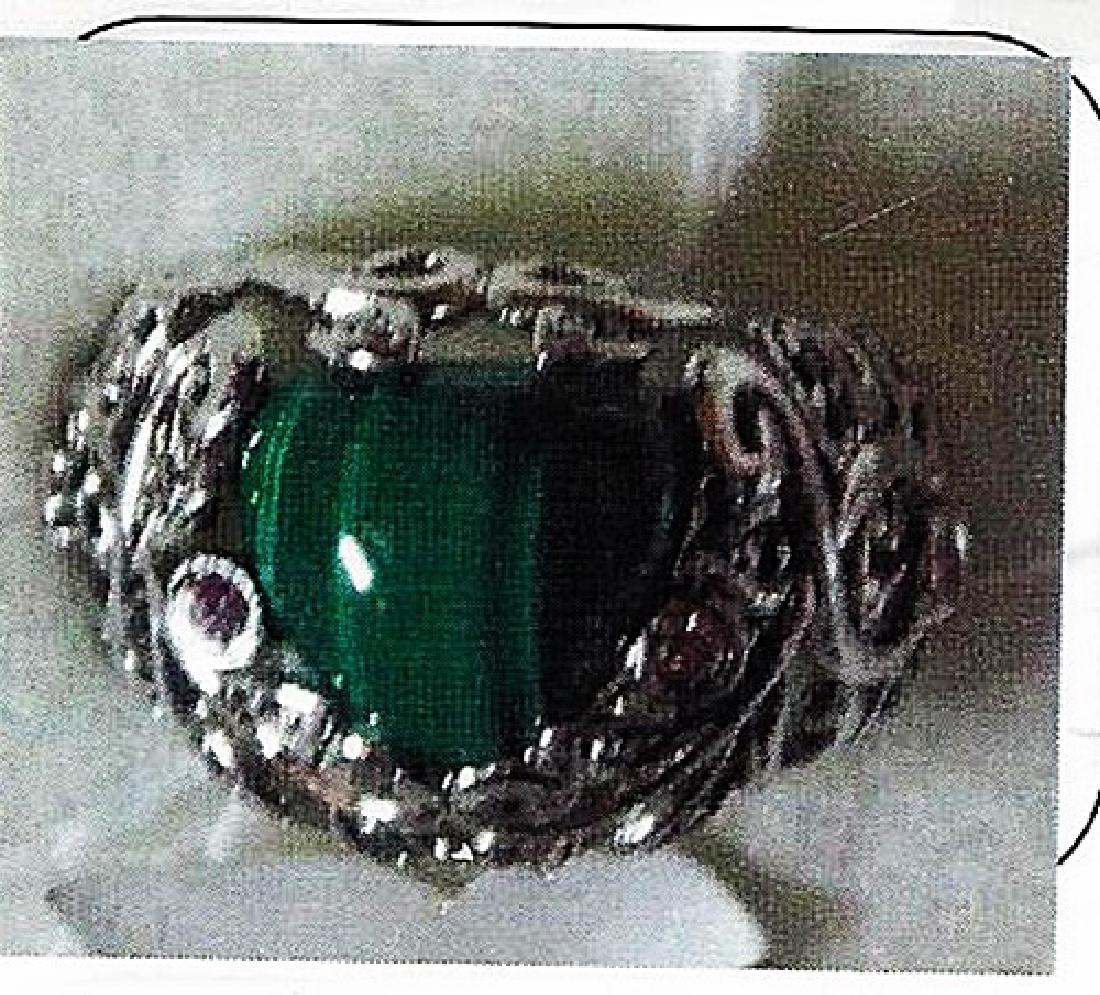 Ladys silver malachite / diamond ring (1 of 1)