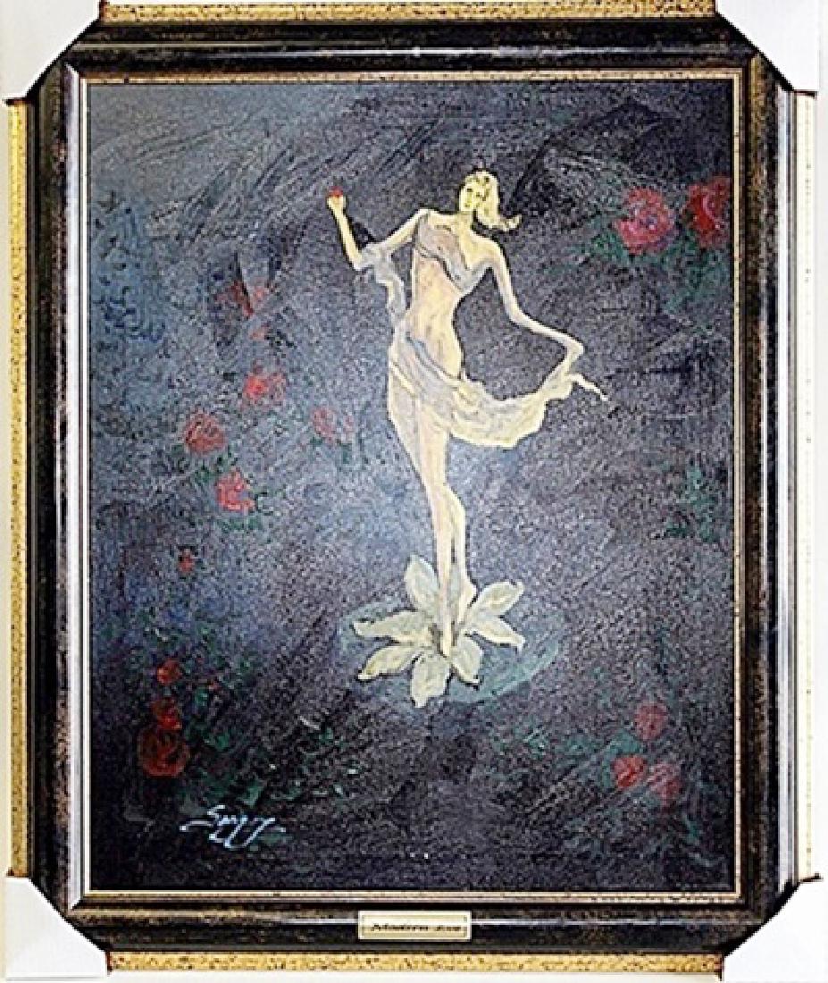 Oil on Canvas "Modern Eve" by Sergey: In the manner of Sergey, bearing the signature , Professionally Framed, Size Approx. 24" x 30" in. // Sergey "serkaz" Great Artist & Sculptor, was born and educated in Moscow where he studied art at S