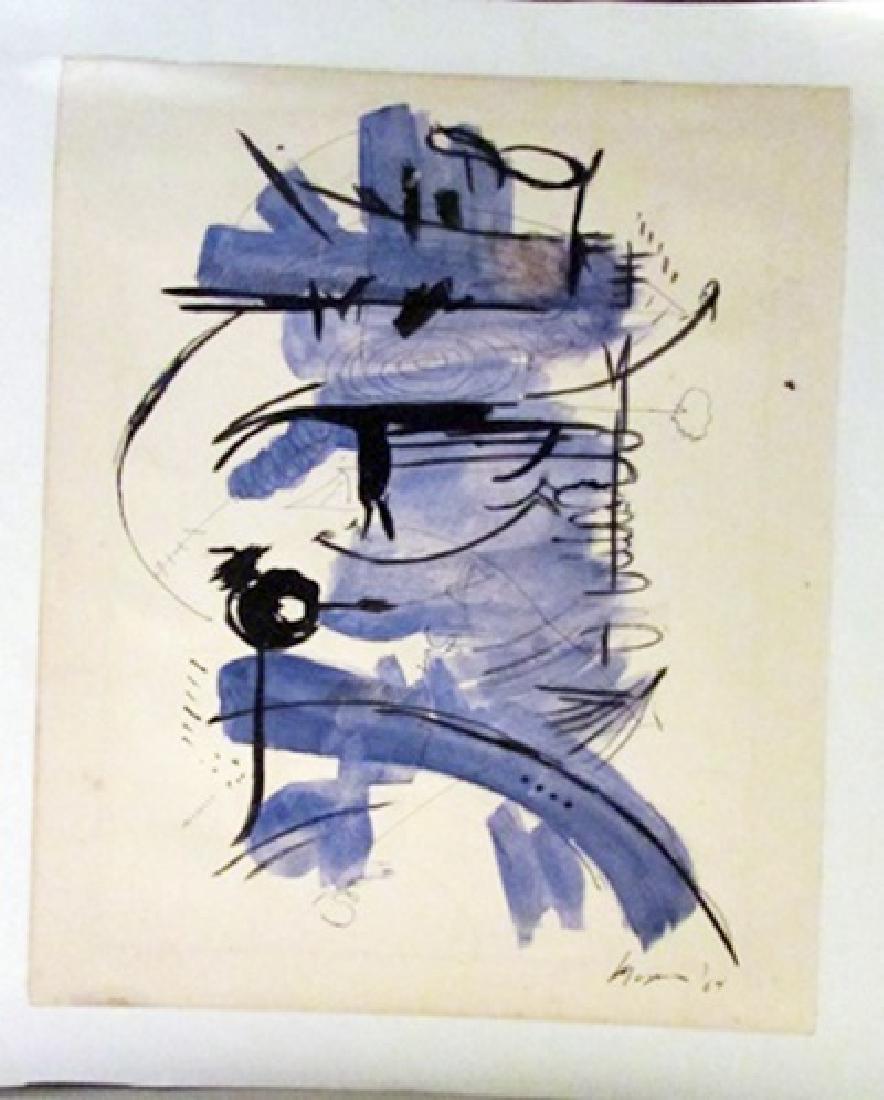 Georges Mathieu - Composition Watercolor: Watercolor on paper in the manner of Georges Mathieu - Composition, bearing the signature, private collection, unframed dimensions approx 10x12.