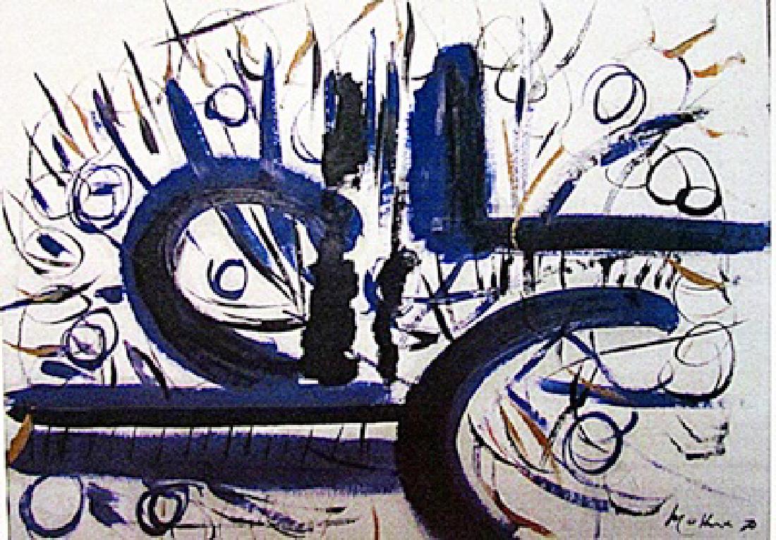 Georges Mathieu - Composition 1970 Oil: Oil on paper in the manner of Georges Mathieu "Composition", private collection, circa 1970, unframed dimenisons approximately 12x17.