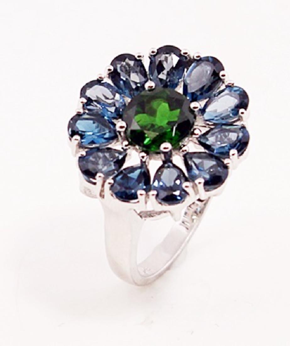 SILVER RING WITH LONDON BLUE AND CHROME DIOPSIDE (1 of 1)