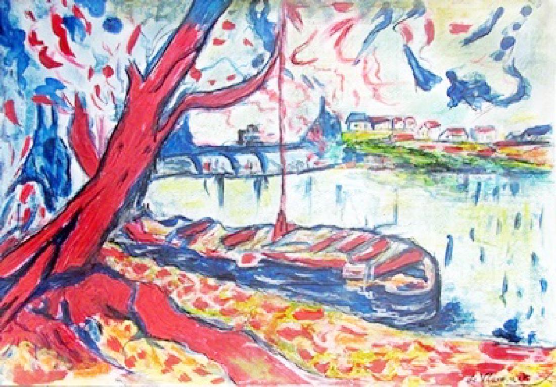 The River Siene At Chatou - Maurice De Vlaminck -: Pastel on paper in the manner of Maurice De Vlaminck, approx. 20x14 in. Maurice de Vlaminck was a French painter. Along with André Derain and Henri Matisse he is considered one of the principal figur