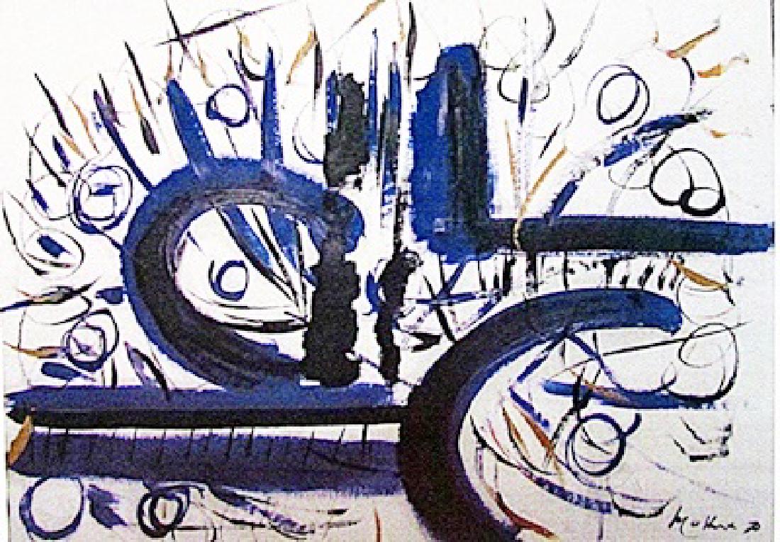 Georges Mathieu - Composition 1970 Oil: Oil on paper in the manner of Georges Mathieu "Composition", private collection, circa 1970, unframed dimenisons approximately 12x17.