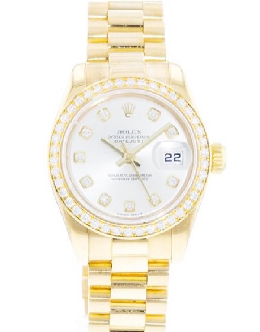 ROLEX LADIES' ROLEX DATEJUST PRESIDENT 179138: Brand: Rolex Model: Ladies' Rolex Datejust President Model Number: 179138 Gender: Women Approximate Age: 2000s Condition: Excellent Movement: Automatic Case Size: 26.00 mm Case Material: 18k Yellow Go