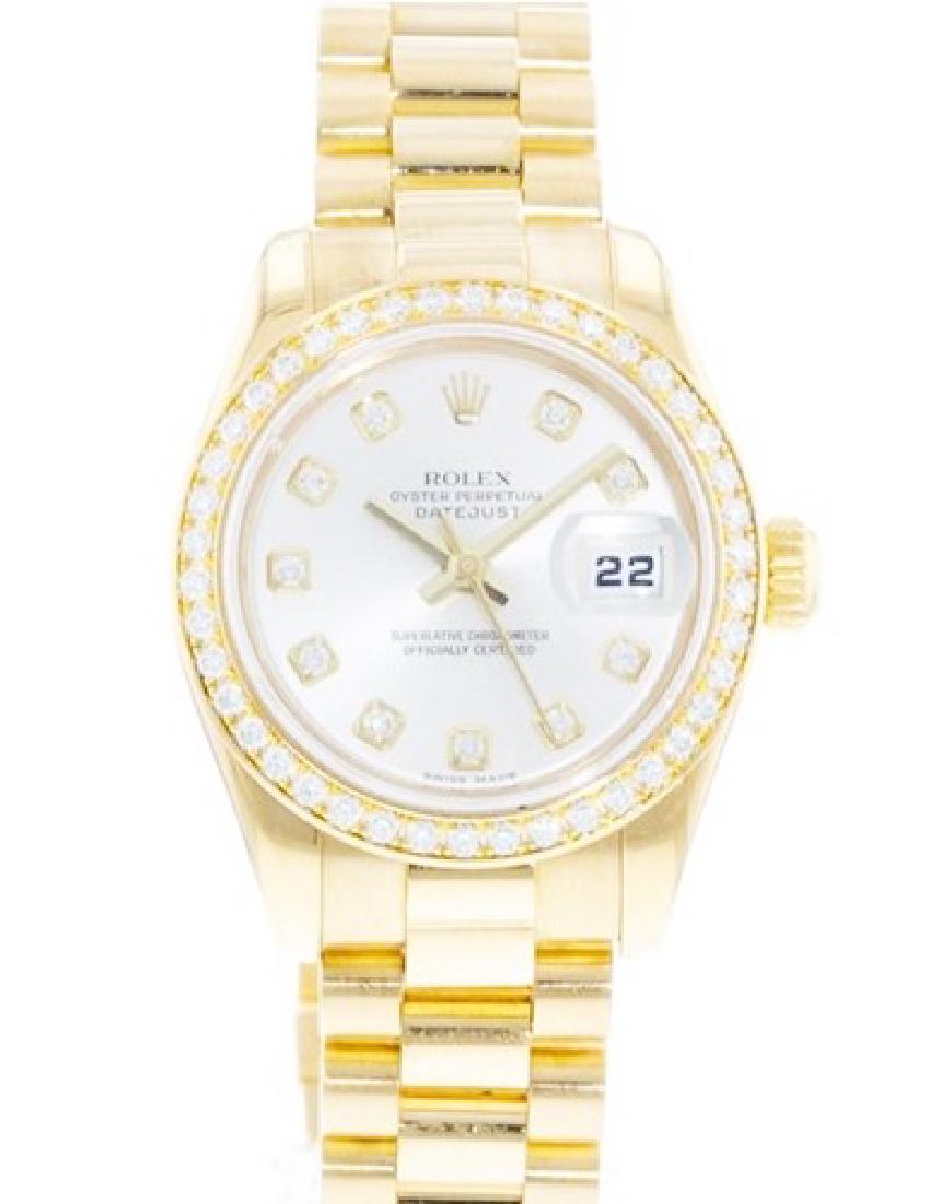 ROLEX LADIES' ROLEX DATEJUST PRESIDENT 179138: Brand: Rolex Model: Ladies' Rolex Datejust President Model Number: 179138 Gender: Women Approximate Age: 2000s Condition: Excellent Movement: Automatic Case Size: 26.00 mm Case Material: 18k Yellow Go