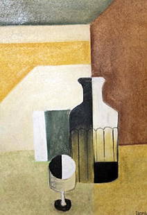 Bottle With Cup - Amedee Ozenfant - Pastel on paper: Pastel on paper, attributed to Amedee Ozenfant, approx. 17x13 in. Amédée Ozenfant was a French cubist painter and writer. Together with Charles-Edouard Jeanneret he founded the Purist movement.