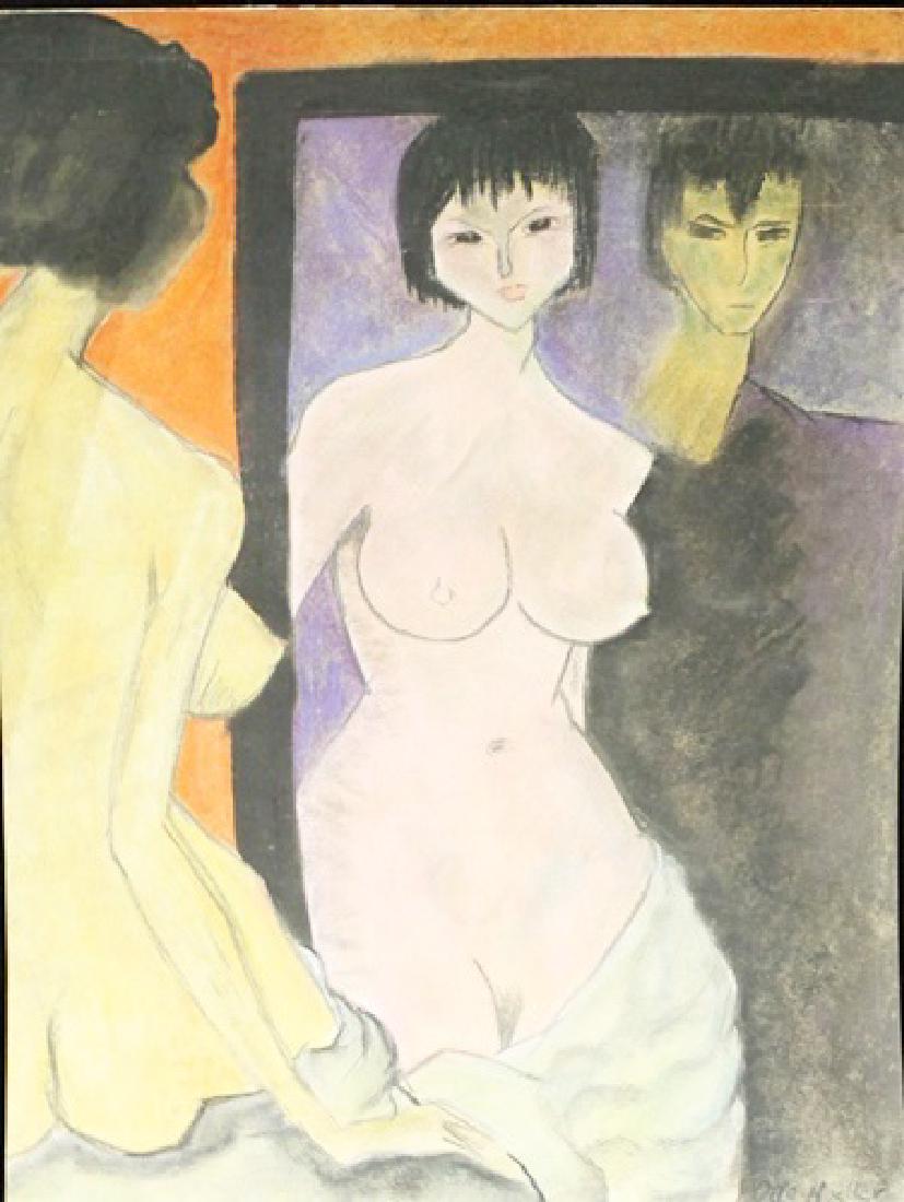 Untitled Pastel On Paper - Otto Mueller: Pastel on paper, attributed to Otto Mueller, approx. 17x13 in. Otto Müller was a German painter and printmaker of the Die Brücke expressionist movement.