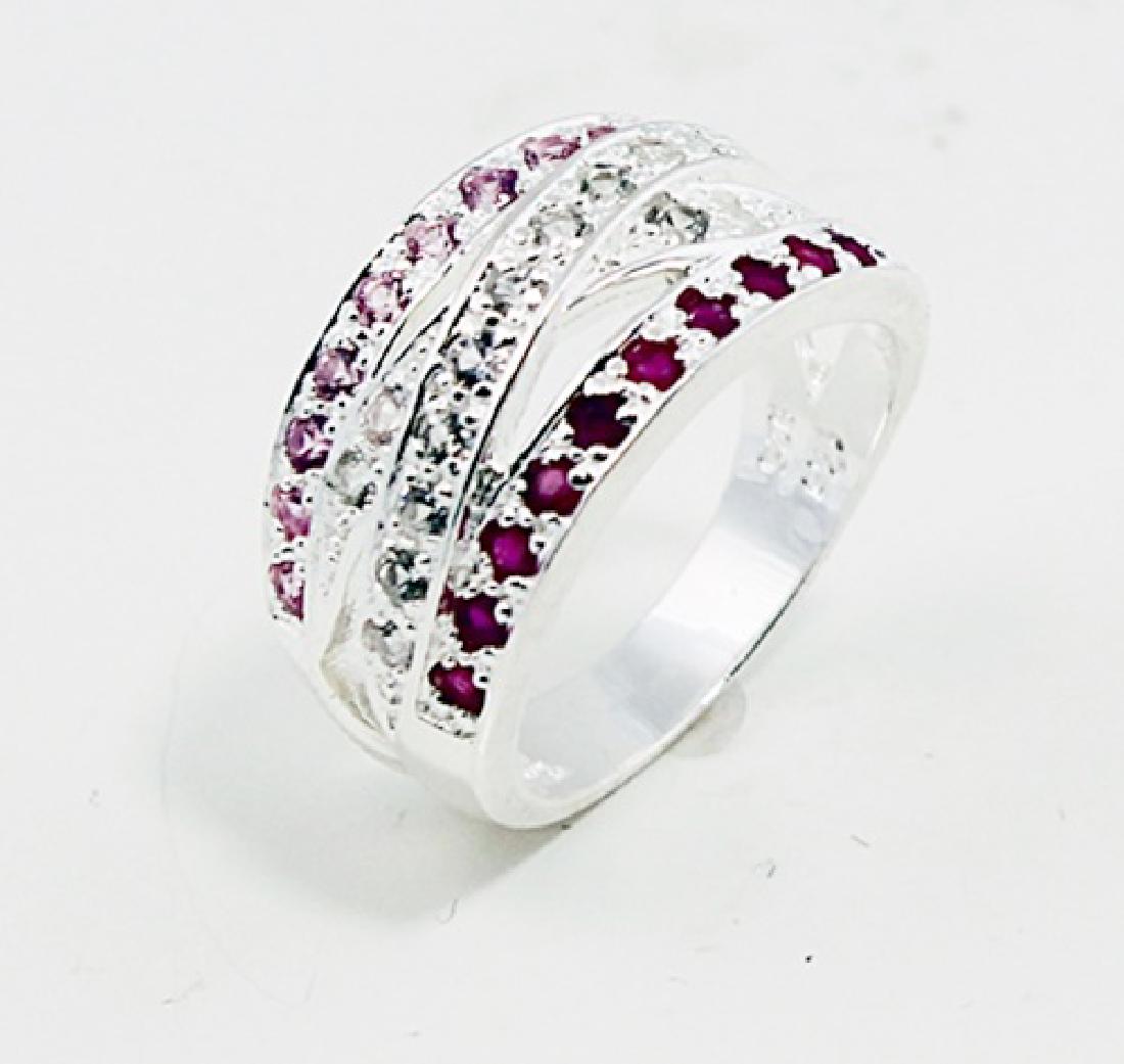 SILVER RING WITH RUBY AND PINK SAPPHIRE