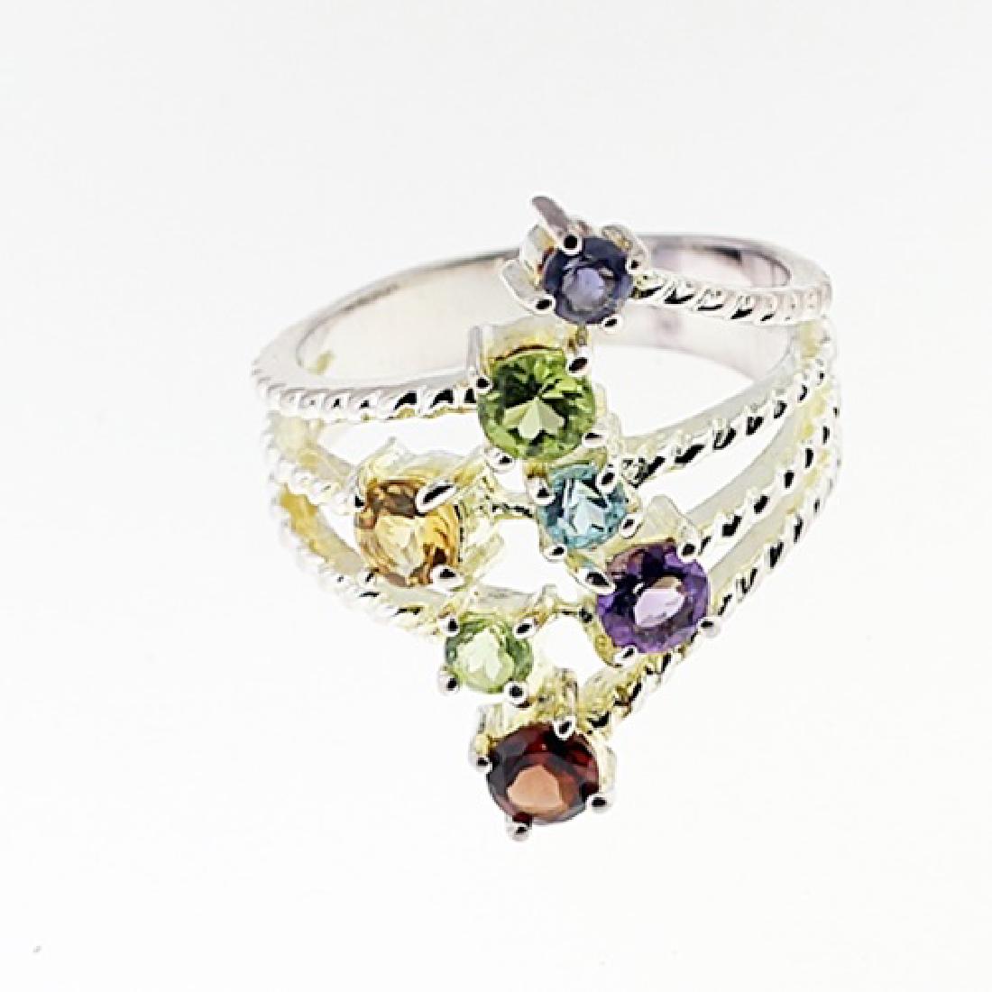 SILVER RING WITH MULTI GEMS