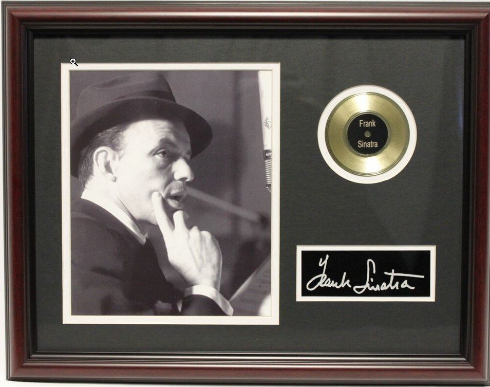 Memorabilia - Frank Sinatra: Custom Framed, Matted. Includes: Photograph, Autograph, and Gold Record.