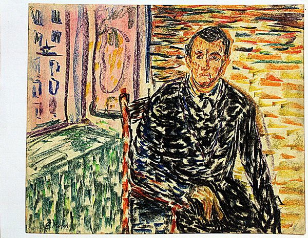 Edvard Munch - Self Portrait: Pastel on paper after Edvard Munch "Self Portrait" bears the signature. Unframed dimensions approx 12x10.