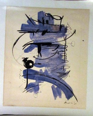 Georges Mathieu - Composition Watercolor: Watercolor on paper after Georges Mathieu - Composition, bearing the signature, private collection, unframed dimensions approx 10x12.