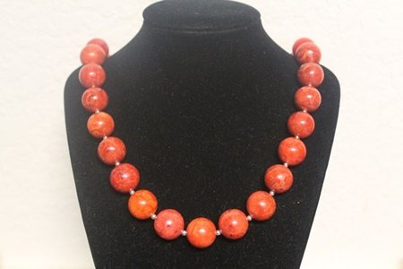 Beautiful Red Coral with SS Balls Necklace (1ZF): Beautiful Red Coral with Sterling Silver Balls Necklace (1ZF)