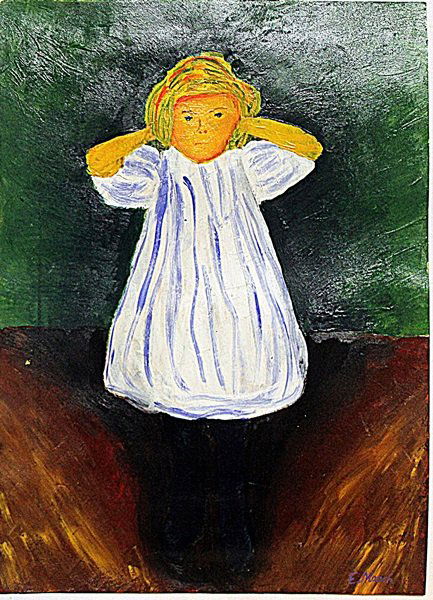 Edvard Munch - The Child: Oil on paper in the manner of Edvard Munch "The Child" bearing the signature. Unframed dimensions approx 12x10