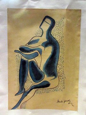 Alexander Archipenko - The Thinker Watercolor: Watercolor on paper in the manner of Alexander Archipenko "The Thinker" bearing the signature, private collection, unframed dimensions approx 8x12.