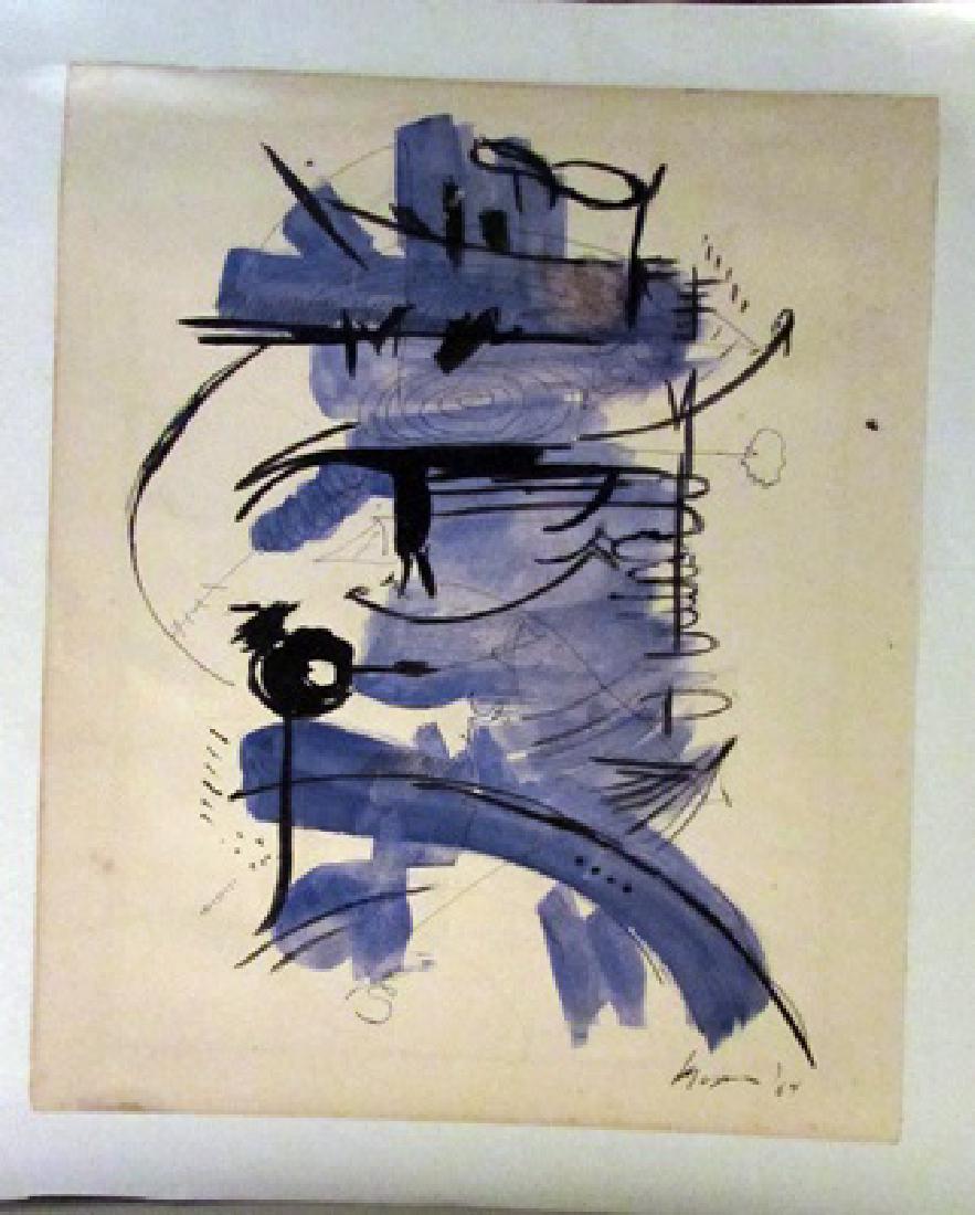Georges Mathieu - Composition Watercolor: Watercolor on paper in the manner of Georges Mathieu - Composition, bearing the signature, private collection, unframed dimensions approx 10x12.