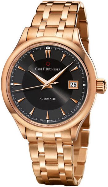 Carl F. Bucherer: Manero AutoDate Men Watch - CASE = [Material:18k Rose Gold], [Case Diameter:38], [Case Thickness:8.75mm], [Bezel:Fixed], [Case Back:See-thru Sapphire Crystal], [Water Resistant:30 Meters/100 Feet], [C
