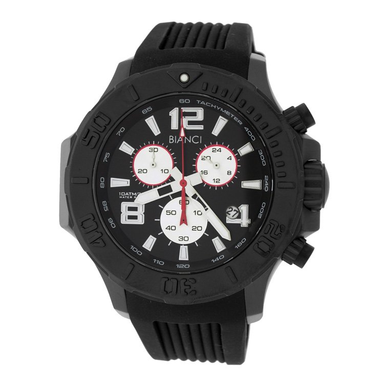 Roberto Bianci Men's Sports Chronograph Black Plated: Keeping in line with its commitment to quality and design, Roberto Bianci has created the Pro Racing 5500 Series. This sporty timepiece features an all stainless case with black plating, a Japanese qu