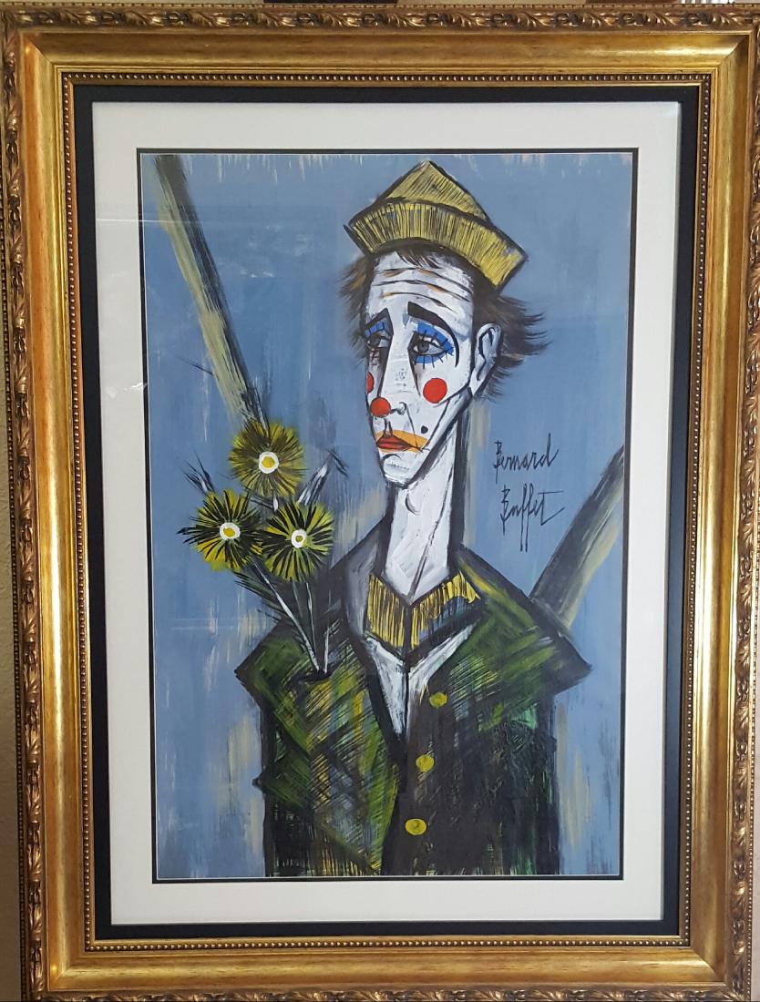 Bernard Buffet -TETE DE CLOWN - (attrib) Water color on: Bernard Buffet (attrib) Water color on paper-Size: 36"h x 24"w frame 49"h x 37" w. Shipping for this piece in USA: $200