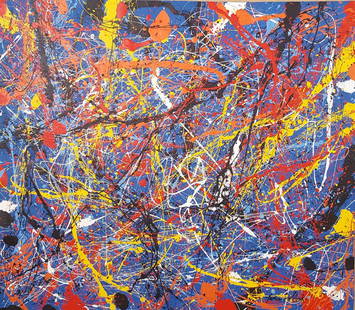 Jackson Pollock (1912-1956)(attrib)- (coa) Oil on: Jackson Pollock-Oil on Canvas-Size:34.5"h X 39"w-With Frame: 40"h X 45"wShipping Within US: $299