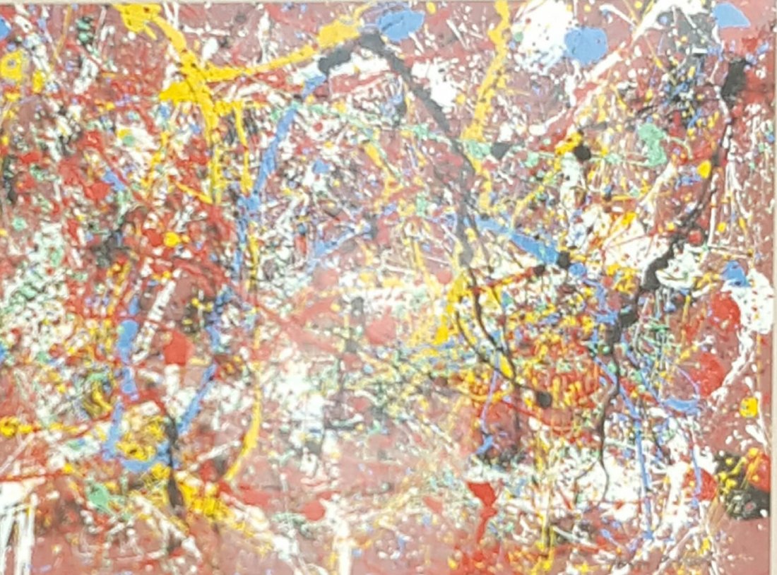 Jackson Pollock (1912-1956)(attrib) american painter-: Jackson Pollock(1912-1956) american painter , and major figure in abstract. Oil on paper , dedicated , size :21.5"h x 29.5"w frame :32.5"h x 40"wShipping Within US: $150