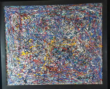 Jackson Pollock- (coa) (attrib)- oil on canvas-: Jackson Pollock- (coa) (attrib)- oil on canvas- dedicated- Size: 27.5"h X 33"w Shipping within U.S is $299