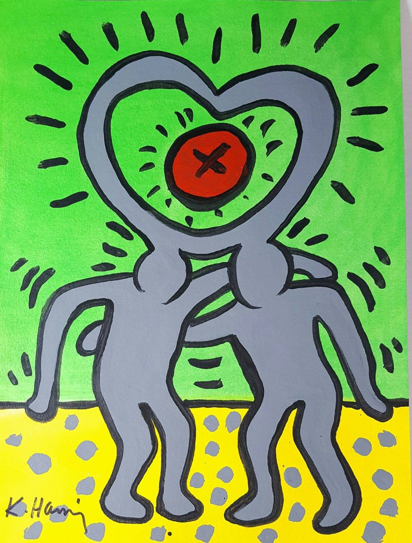Keith Haring (1958-1990)- Gouache on paper-ATTRIB. COA- (1 of 2)