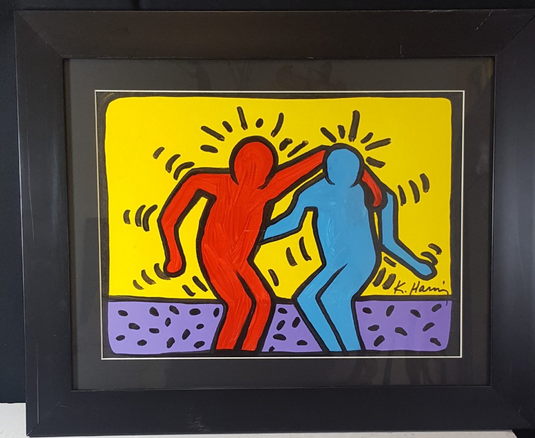 Keith Haring (1958-1990)- Watercolor on paper-ATTRIB.: Keith Haring (1958-1990)- Watercolor on paper-ATTRIB. COA- Size: 11.5"h X 16"w- With Frame: 18"h X 22"w- Shipping within US $99