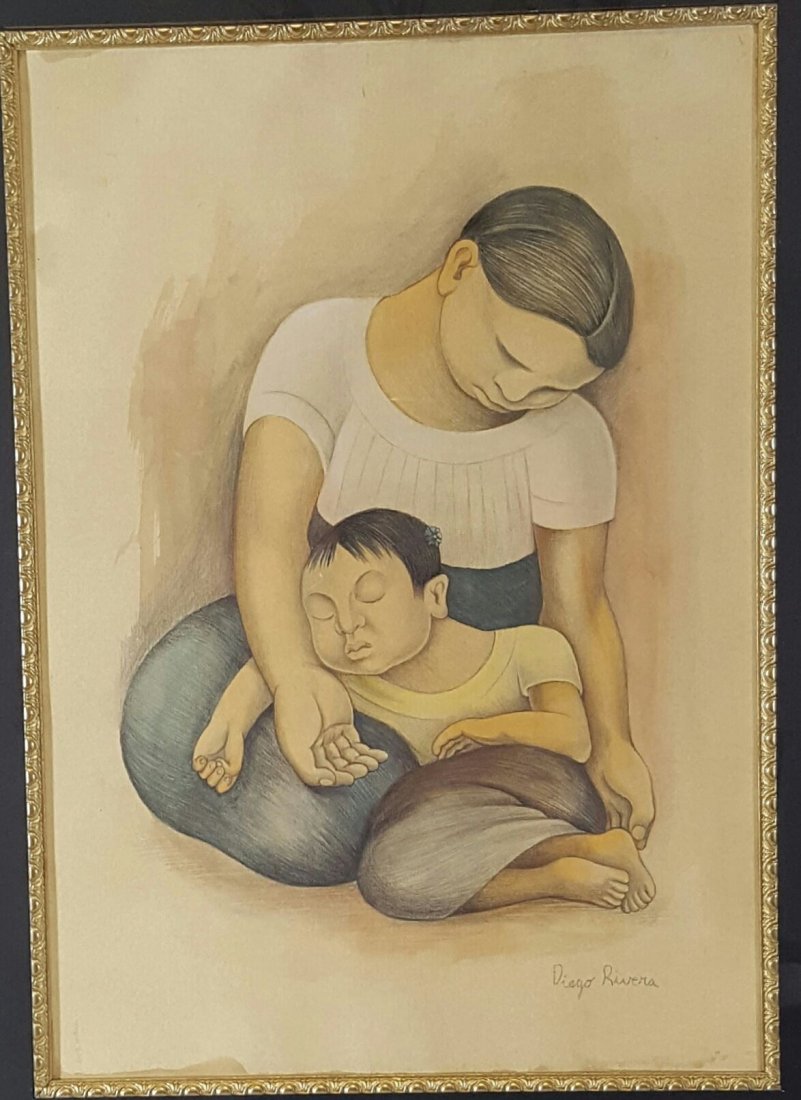 Diego Rivera-Gouache on Paper-COA Attrib. -Size:20"h X: Diego Rivera-Gouache on Paper-COA Attrib. -Size:20"h X 14"w