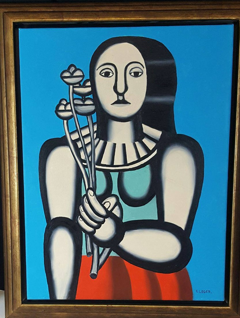 Fernand Leger (1881-1955)- OIL ON CANVAS: Fernand Leger (1881-1955)- OIL ON CANVAS -ATTRIB.COA-Size: 23.5"h X 17.5"w-With frame: 28"h X 22.5"w-Shipping within USA: $99.00