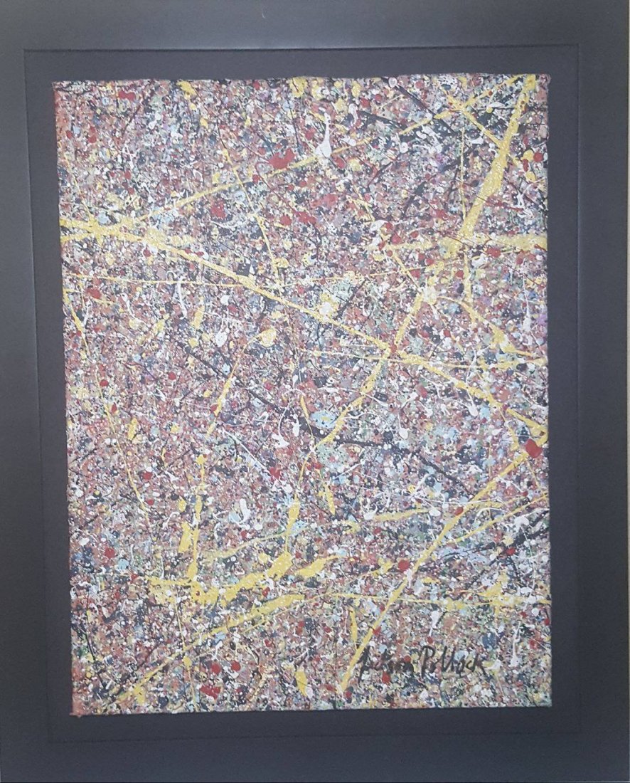 Jackson Pollock- (coa) (attrib)- oil on canvas- - Size:: Jackson Pollock- (coa) (attrib)- oil on canvas- - Size: 21.5"h X 16.5"w frame 26.5"h x 21,5"w shipping in US $99