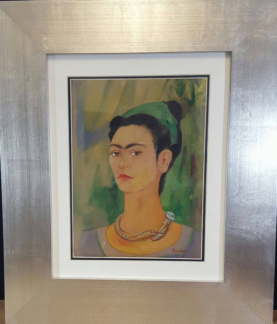 Frida Kahlo (1907-1954)-Water color on paper-ATTRIB.: Frida Kahlo (1907-1954)-Water color on paper-ATTRIB. COA-Size: 12"h X 8.50"w-With Frame: 20.5"h X 17"w shipping in US $99