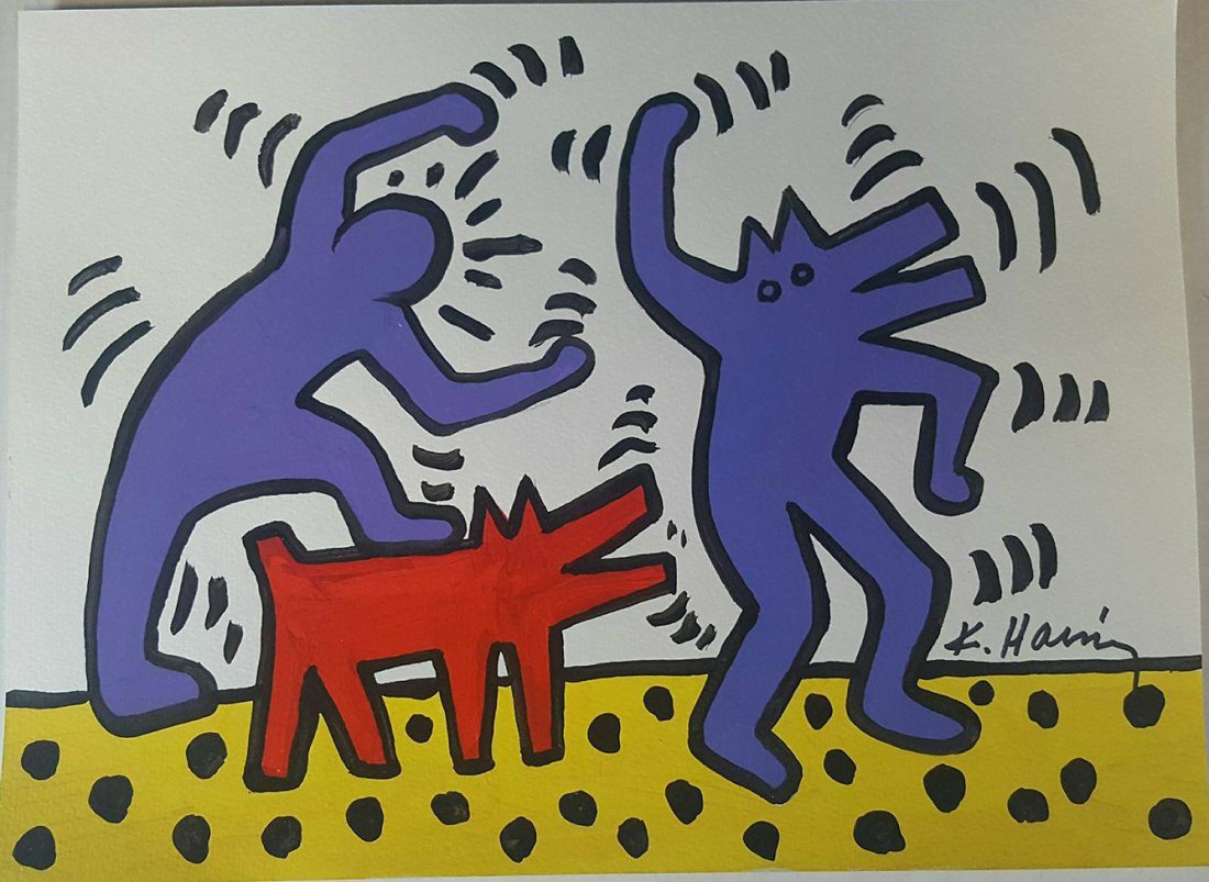 Keith Haring (1958-1990)- Watercolor on paper-ATTRIB. (1 of 2)