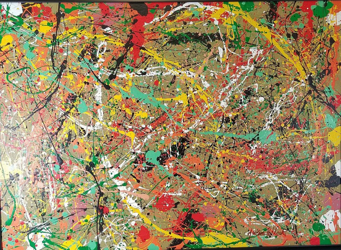 Jackson Pollock(1912-1956)- was an American painter and: Jackson Pollock(1912-1956)- was an American painter and a Major figure in the Adstract expressionist movement, he was well known for the unique style of drip painting oil paint on canvas (attrib )( co