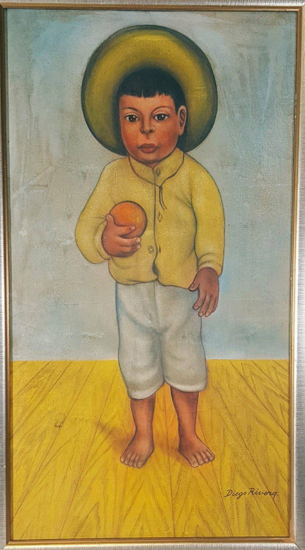 Diego Rivera(1886-1957) - oil on canvas- ATTRIB. COA-: Diego Rivera(1886-1957) - oil on canvas- ATTRIB. COA- Size: 27"h X 15"w Frame:33"h x 20.5"w shipping in US $199