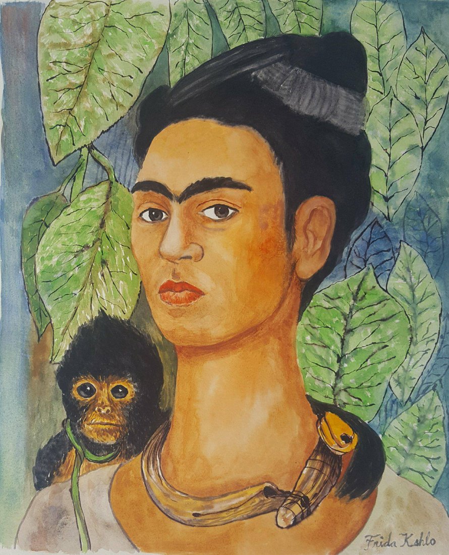 Frida Kahlo (1907-1954)-water color on paper-ATTRIB.: Frida Kahlo (1907-1954)-water color on paper-ATTRIB. COA-Size:14 "h X 11.5."w shipping in US $99