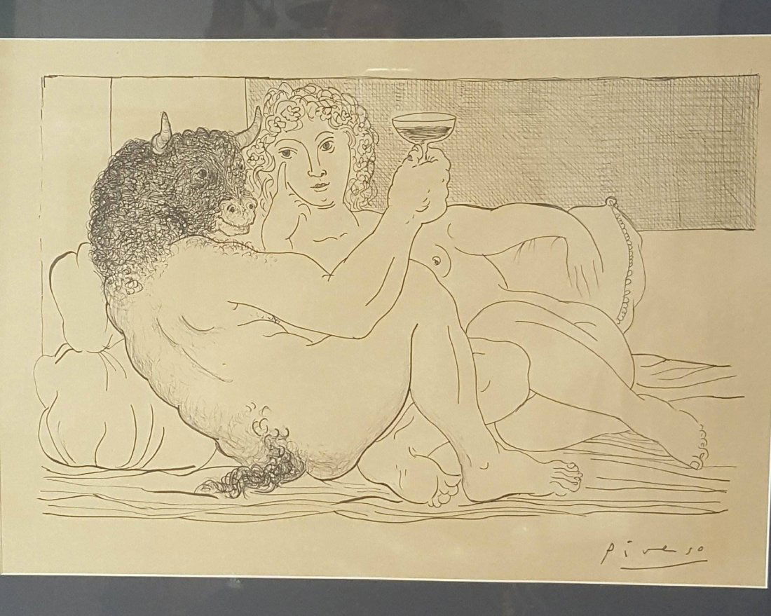 Pablo Picasso (1881-1973)-Ink on Paper-ATTRIB.: Pablo Picasso (1881-1973)-Ink on Paper-ATTRIB. COA-Size: 12.5"h X 19"w-With frame: 21.5"h X 27"w shipping in US $99