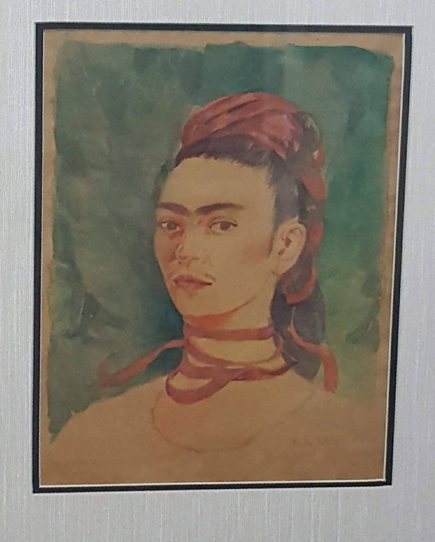 Frida Kahlo (1907-1954)-Water color on paper-ATTRIB.: Frida Kahlo (1907-1954)-Water color on paper-ATTRIB. COA-Size: 11.5"h X 8.5"w-With Frame: 22.5"h X 19.5"w shippingin US $99