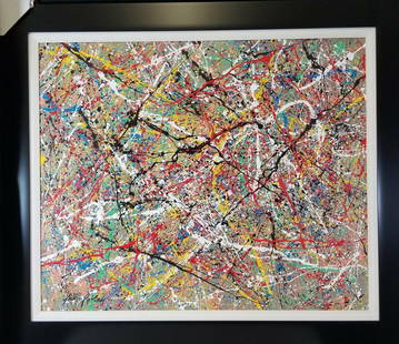 Jackson Pollock (1912-1956) House paint  on canvas (att: Jackson Pollock (1912-1956) House paint on canvas (attrib )( coa) size:28"h x 34"w frame :36"h x 41.5"w shipping in US225