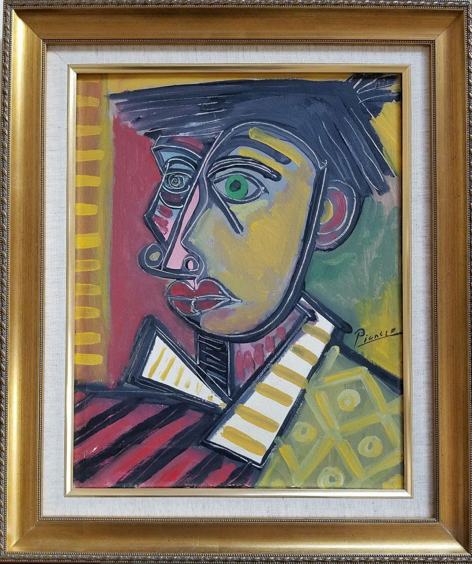 Pablo Picasso (1881-1973)-oil on canvas- ATTRIB.: Pablo Picasso (1881-1973)-oil on canvas- ATTRIB. COA-Size: 16"h X 12.5"w-With frame: shipping in US $99 is coming by the private collectors , Izquierdo Family