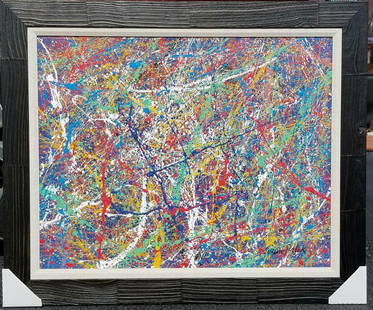 Jackson Pollock (1912-1956)(attrib)(coa) american paint: Jackson Pollock (1912-1956)(attrib)(coa) american painter-House paint in canvas - size :25"h x 31"w frame :32.5"h x 38"w shipping in US $299