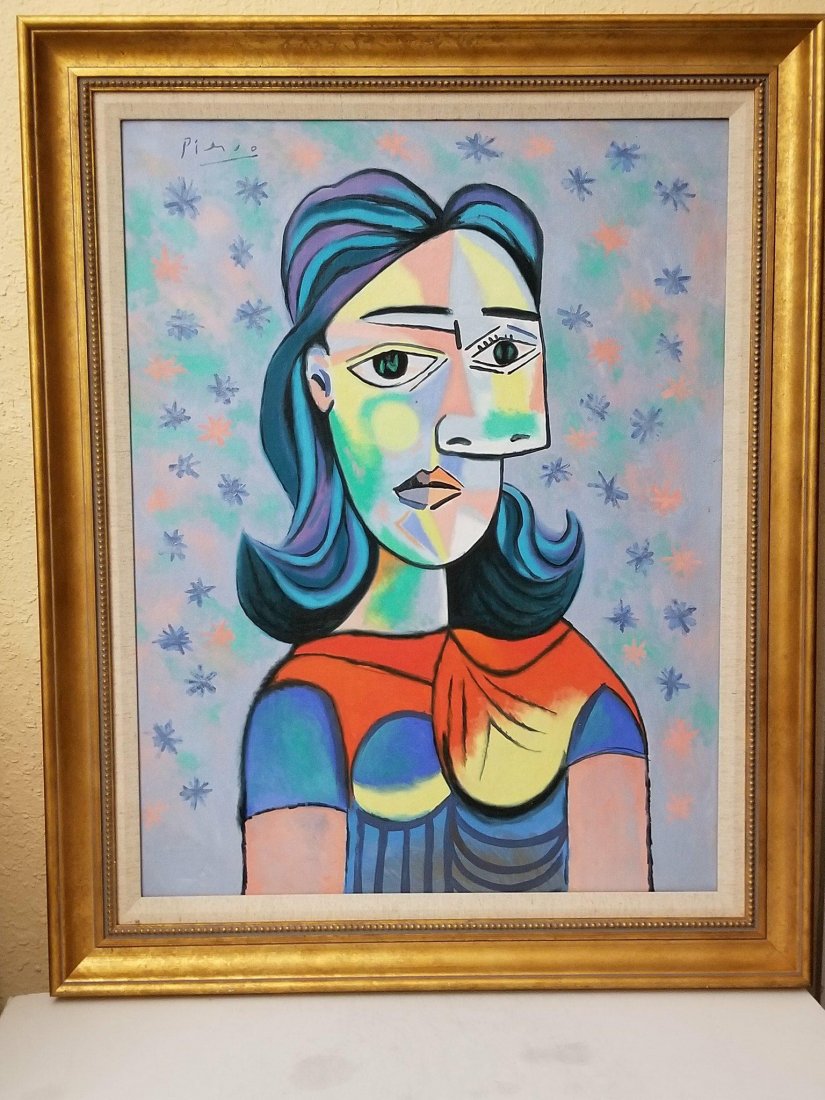 Pablo Picasso (1881-1973)-oil on canvas- ATTRIB.: Pablo Picasso (1881-1973)-oil on canvas- ATTRIB. COA-Size: 10"h X 12"w-With frame: 20.5"h X 23.5"w shipping in US $199