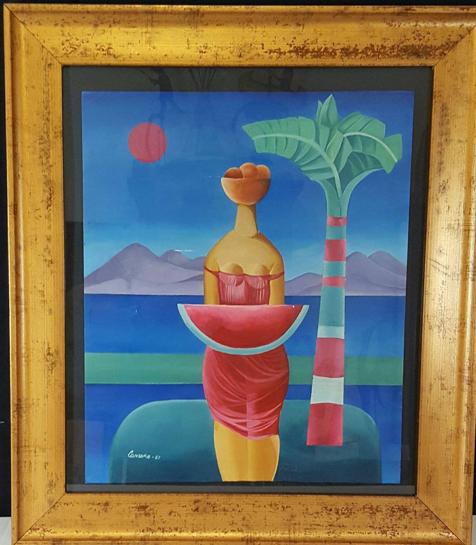 Mario Carreno- Watercolor on Paper-Attrib. COA-Size: (1 of 2)