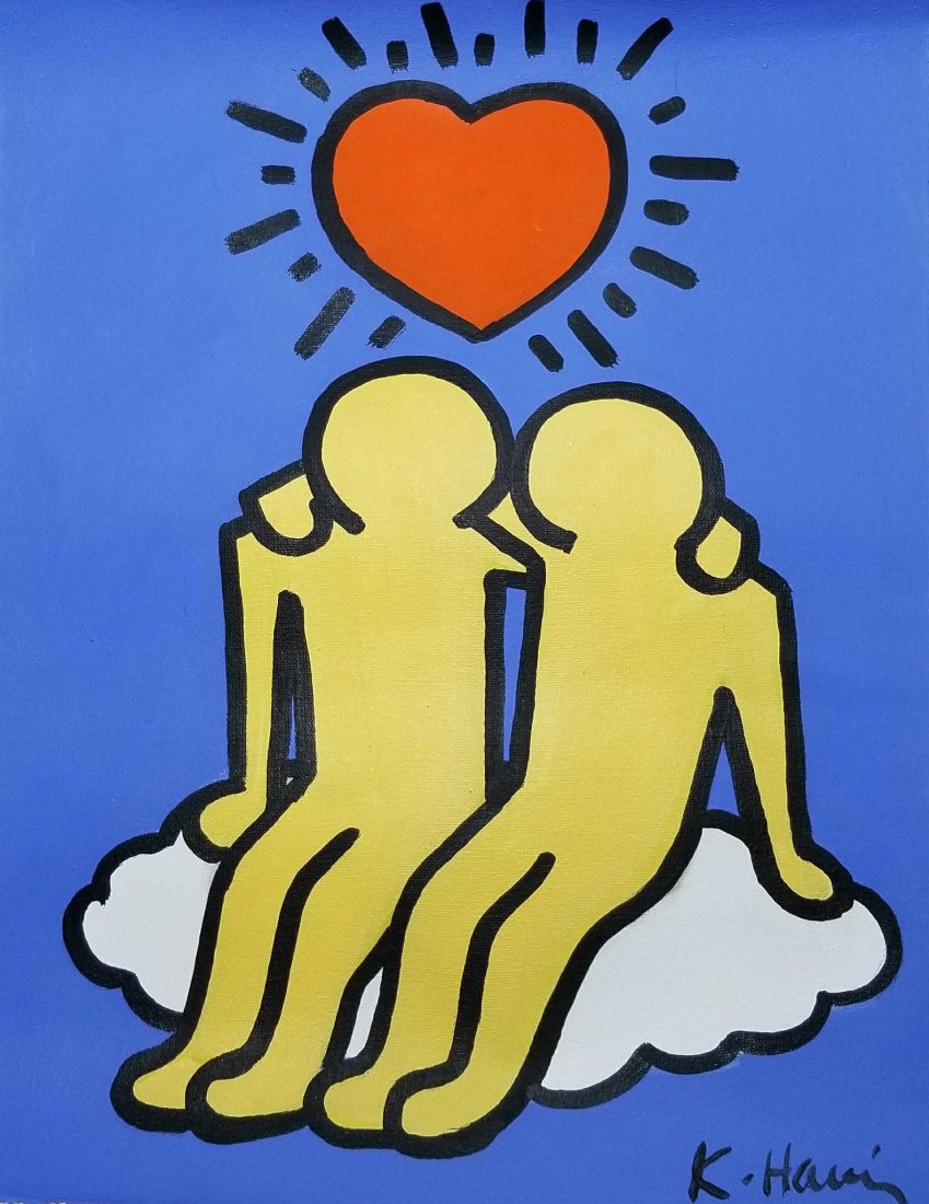 Keith Haring(1958-1990) Was the American artist whose: Keith Haring(1958-1990) Was the American artist whose pop art and graffiti-like work grew out of the New York City street culture of the 1980s.(Attrib - Coa) oil on canvas 14"h x 11"w shippinginUS $99