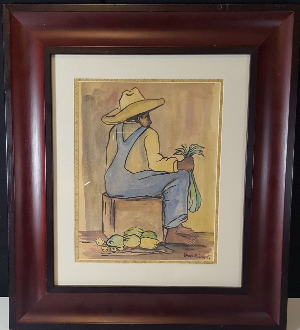 Diego Rivera-water color  on Paper-COA Attrib. (1 of 1)
