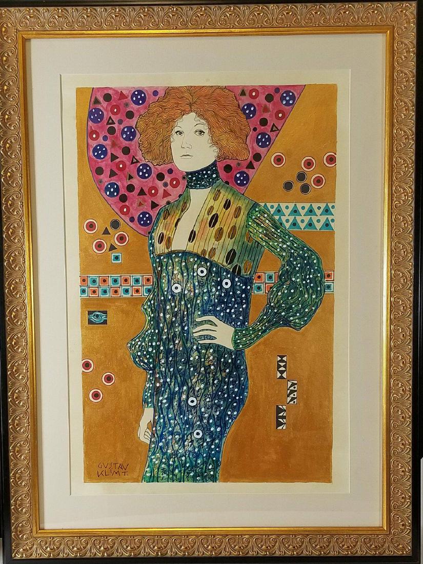 Gustav Klimt Nachlass (1862-1918)-(attrib)-Watercolor: Gustav Klimt Nachlass (1862-1918)-(attrib)-Watercolor on Paper-19.5"h X 13"w-With Frame: 28"h X 21"w-Shipping within the USA: $99.00