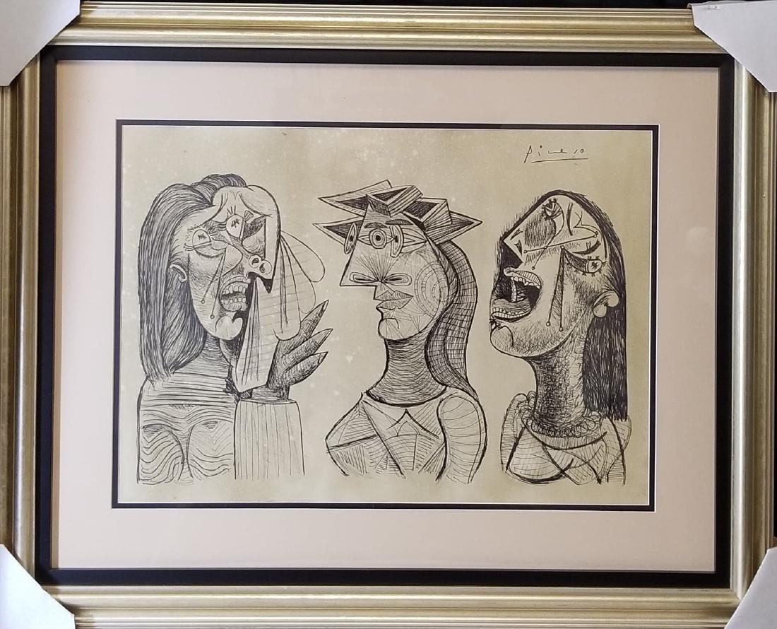 Pablo Picasso (1881-1973)-Ink on Paper- Dedicated: Pablo Picasso (1881-1973)-Ink on Paper- Dedicated ATTRIB. COA-Size: 16"h X 22.5"w-With frame: 26"h X 32.5"w shipping in US $149