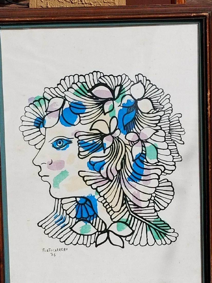 Rene Portocarrero (cuban)(1912-1986) (Flora de: Rene Portocarrero (cuban)(1912-1986) (Flora de Perfil)-this items was a gift from the artist to Dr Gallo (frinend and Dentist of Rene Portocarrero) water color on paper1976 size:26 "h x 19.5"w frame s