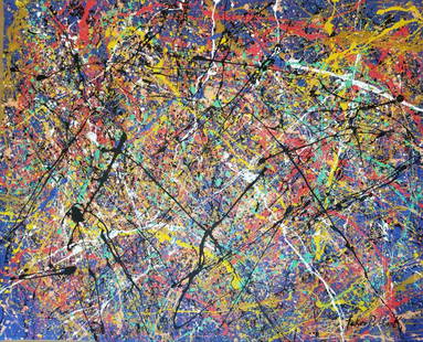 Jackson Pollock (1912-1956) House paint  on canvas: Jackson Pollock (1912-1956) House paint on canvas (attrib )( coa) size: 29.5"h x 36.6w shipping in US225