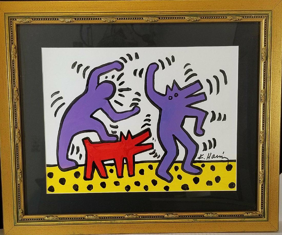 Keith Haring(1958-1990) Was the American artist whose: Keith Haring(1958-1990) Was the American artist whose pop art and graffiti-like work grew out of the New York City street culture of the 1980s.(Attrib - Coa) water color on paper12"h x 16"w frame 19"h